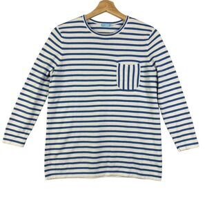 J.Mclaughlin Catalina 3/4 sleeve Round neck Top Size S Blue White Striped Blouse